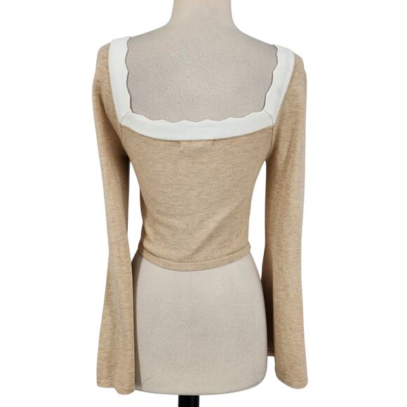 Dee Elly Ribbed Knit Square Neck Sweater Top Bell Sleeve Size Medium - Picture 5 of 9